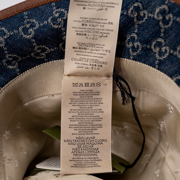 size M - Gucci Blue Denim Bucket Hat GG Monogram Washed Jacquard Leather brim - Picture 5 of 7